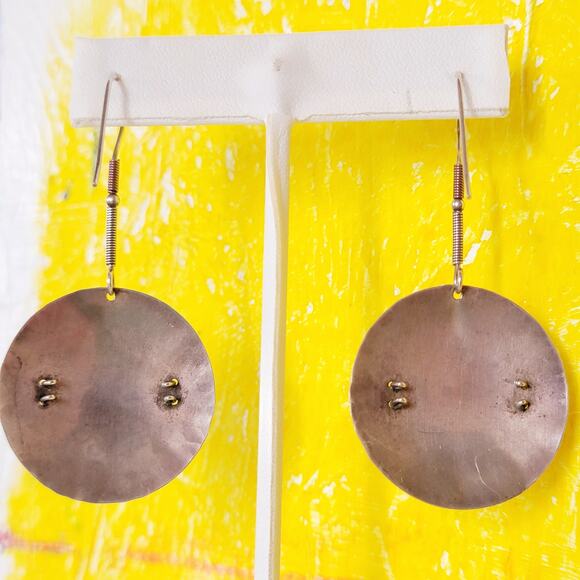 Sterling Disc Long Loop Earrings - Picture 4 of 5